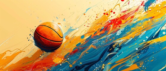 Wall Mural - Basketball in Abstract Paint Splatter.