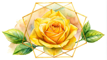 Wall Mural - yellow rose flower watercolor frame geometric decoration