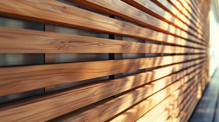 Close-up view of wooden slats wall, modern architectural detail. Minimalist and contemporary design concept