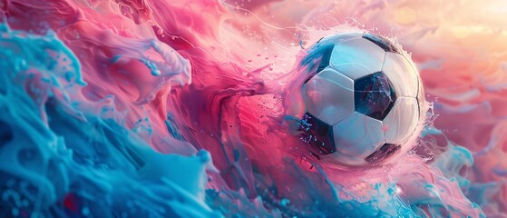 Wall Mural - Soccer ball in a colorful paint explosion.