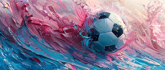 Wall Mural - Abstract Soccer Ball in Pink and Blue Swirls.