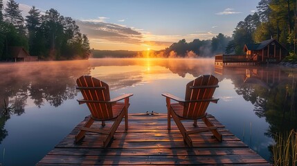 Wall Mural - Sunrise Serenity on the Lake