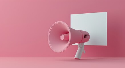 Pink Megaphone and Blank Poster on a Pink Background