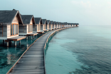Poster - Beautiful tropical landscape with wooden overwater villas