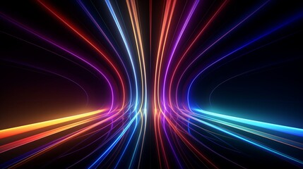 Wall Mural - Illuminated Curved Neon Light Trails in Vibrant Colors on a Dark Background