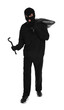 © New Africa - Thief in balaclava with crowbar and bag on white background