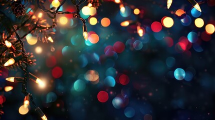 Poster - Festive Christmas lights against dark background with space for text