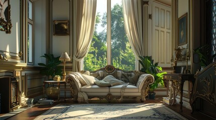 Wall Mural - Elegant classic interior with a sofa, generative ai