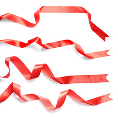 Wall Mural - Beautiful red ribbons isolated on white, set