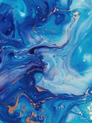 Poster - Blue and Gold Fluid Painting Close Up