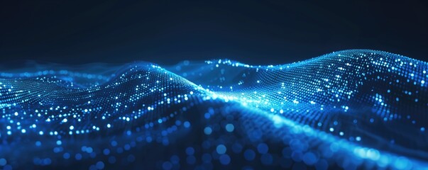 Poster - abstract digital backdrop with glowing blue dots and wave patterns for modern technology and futuris