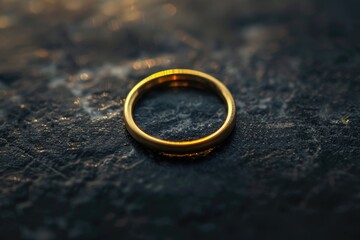 Canvas Print - Gold wedding ring on black surface