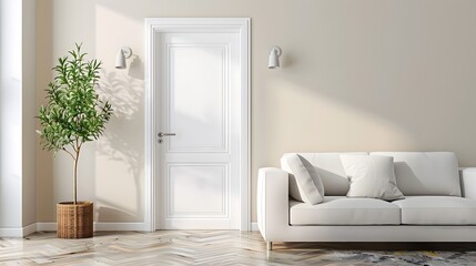 Wall Mural - Modern decoration with white door in room interior