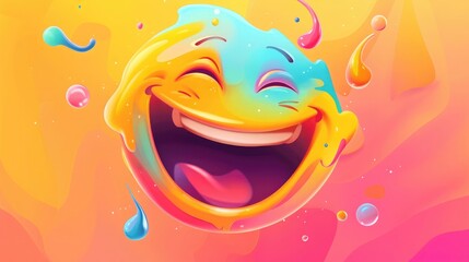 Wall Mural - Funny cute very happy smilling and laughing colorful cartoon head character, generative ai illustration on neutral background
