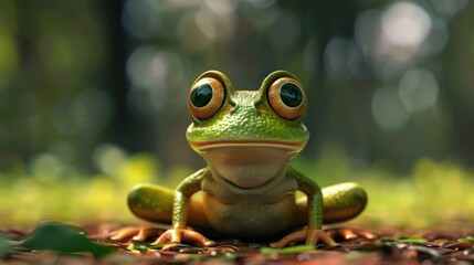 Funny green frog with big eyes 3d render 3d illustration