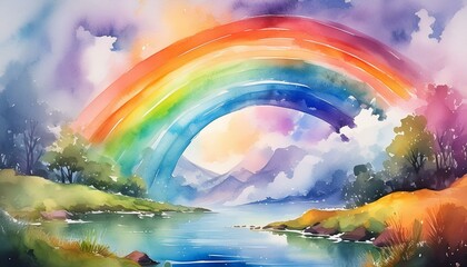 Wall Mural - Rainbow watercolor illustration
