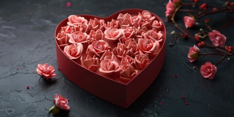 Canvas Print - Pink flower arrangement in a heart-shaped box