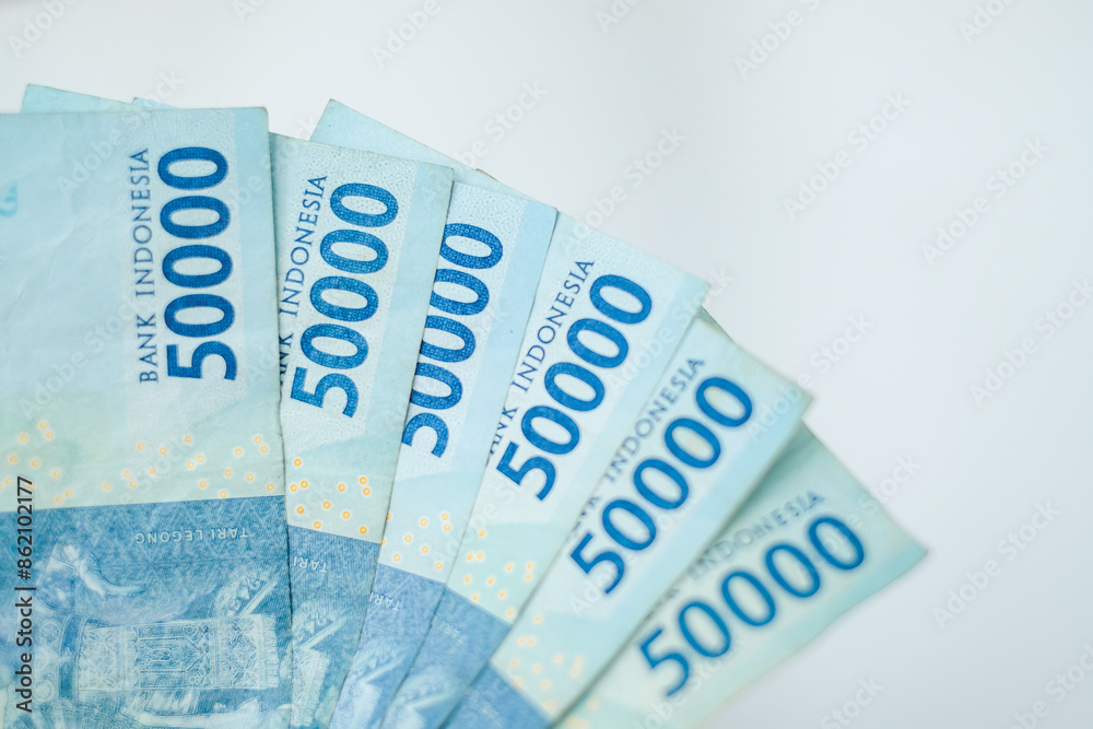Series of Indonesian rupiah banknotes worth fifty thousand rupiah IDR ...