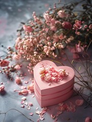 Wall Mural - Pink Heart-Shaped Box on Table