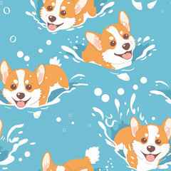 Dog Pool Party Splashing Corgi Wallpaper  Pattern Seamless Background 