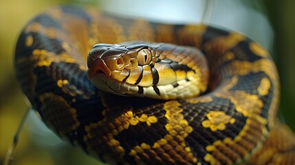 Wall Mural - Close-Up of a Coiled Snake with Striking Patterns