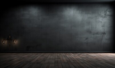 Wall Mural - Dark Room with Wooden Floor and Grungy Wall