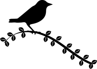 Canvas Print - Silhouette Branch Bird Animal Vector Stock Photo