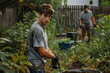 © Kenishirotie - Teen boy helping his father with yard work