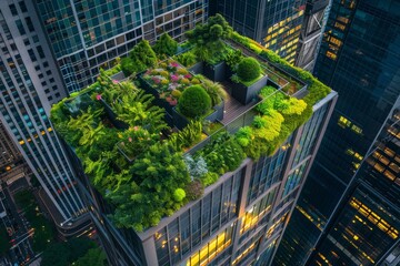 Wall Mural - Modern building with green rooftops, top view