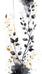 Wall Mural - Beautiful black and gold watercolor flower painting on white background