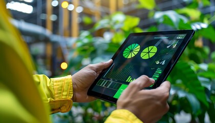 Aufkleber - Closeup of a Person's Hands Holding a Tablet Showing Charts and Graphs