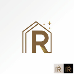 Poster - Logo design graphic concept creative premium vector stock unique initial R font line out home roof house property. Related monogram typography brand