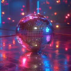 Wall Mural - Shiny disco ball in the floor of a party, generative AI