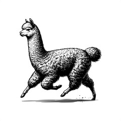 alpaca in black and white animal drawing,