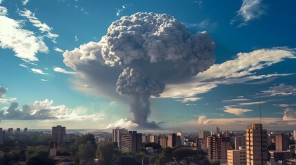 Simulated Nuclear Blast over Asuncion Skyline in Paraguay Showcases Devastating Urban Destruction