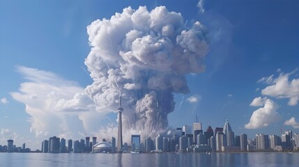 Wall Mural - Simulated Nuclear Explosion Engulfing Toronto s Skyline in Fiery Chaos