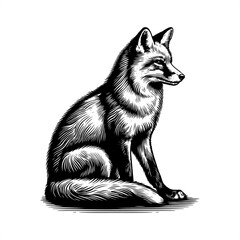 fox in black and white animal drawing,