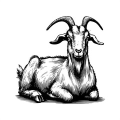 Goat in black and white animal drawing,