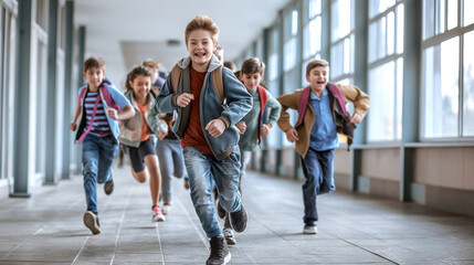 several students were running in the school corridor