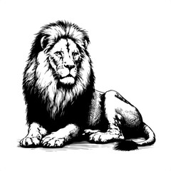 Lion in black and white animal drawing,