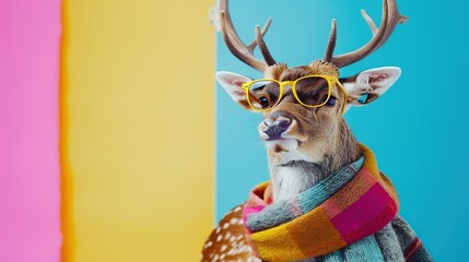 Wall Mural - Festive Fawn in Sunglasses and Scarf