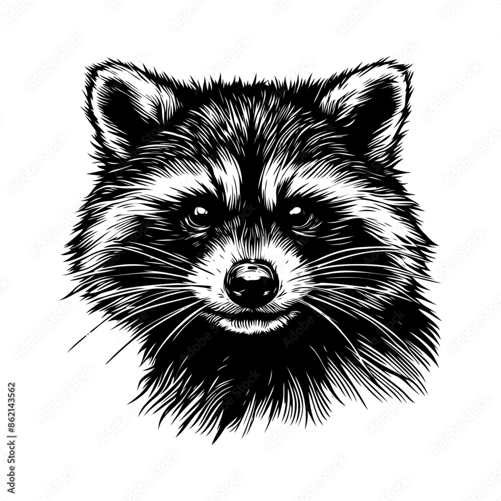 Raccoon in black and white animal drawing, Stock Vector | Adobe Stock