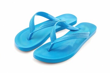 a pair of flip-flops, essential beach footwear, blue rubber, isolated on white background