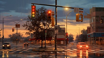 Wall Mural - Urban traffic lights streaking at dusk