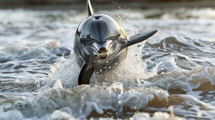 Canvas Print - Dolphin Leaping Through Water Spray