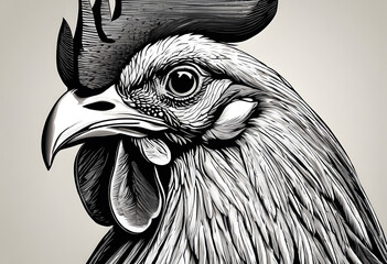 Poster - Detailed illustration of a rooster with intricate feather patterns and a prominent comb.