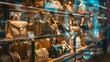 © artfulserenity8 - A luxurious display of designer handbags elegantly arranged on shelves in a high-end store.