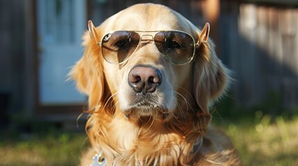 Canvas Print - Golden Retriever in Sunglasses Looking Cool