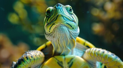 Wall Mural - Close-Up Portrait of a Curious Turtle