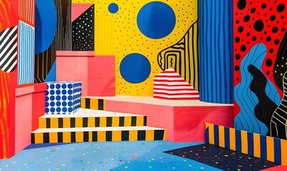 Wall Mural - bright and bold pop art designs with abstract elements, perfect for a playful and nostalgic feel